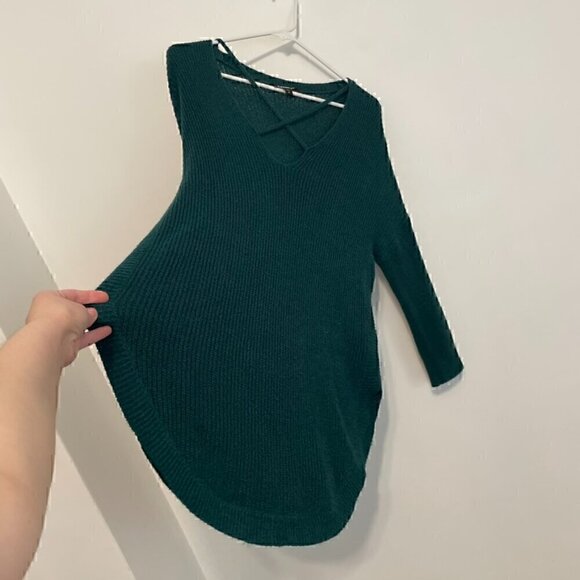 EXPRESS Strappy Circle Hem Tunic Sweater Solid Teal Green Blue 3/4 Sleeve Winter - Picture 10 of 15